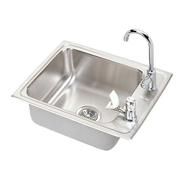Lustertone Stainless Steel 22 X 17 X 7-5/8 Single Bowl Top Mount Classroom Sink + Faucet/Bubbler Kit